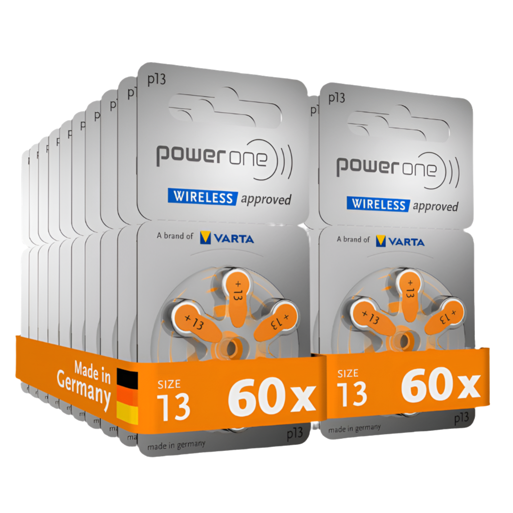 بطاريات PowerOne مقاس 13 للمساعدات السمعية (120 رقمًا)
