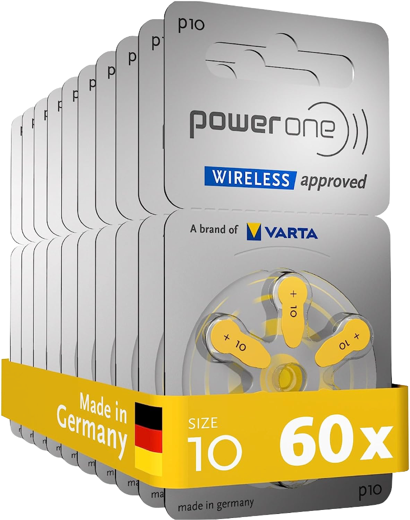 بطاريات PowerOne مقاس 10 لمساعدات السمع (60 رقمًا)