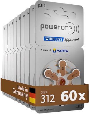 بطاريات PowerOne 312 للمساعدات السمعية (60 رقمًا)
