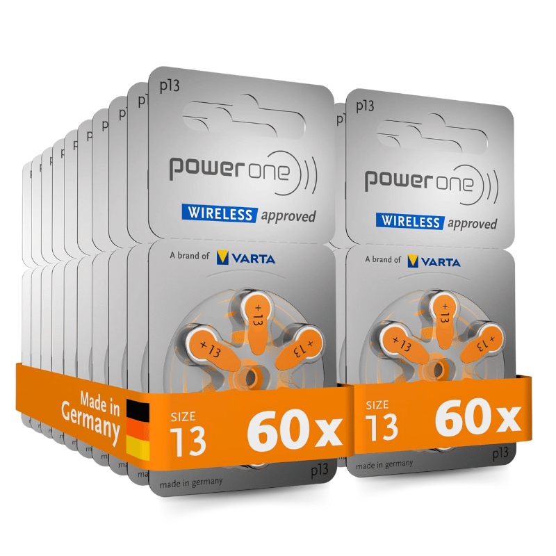 بطاريات PowerOne مقاس 13 للمساعدات السمعية (120 رقمًا)